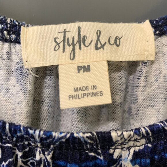 Style & Co Boho-Chic Blue Floral Bell Sleeve Blouse Size PM - Picture 3 of 7